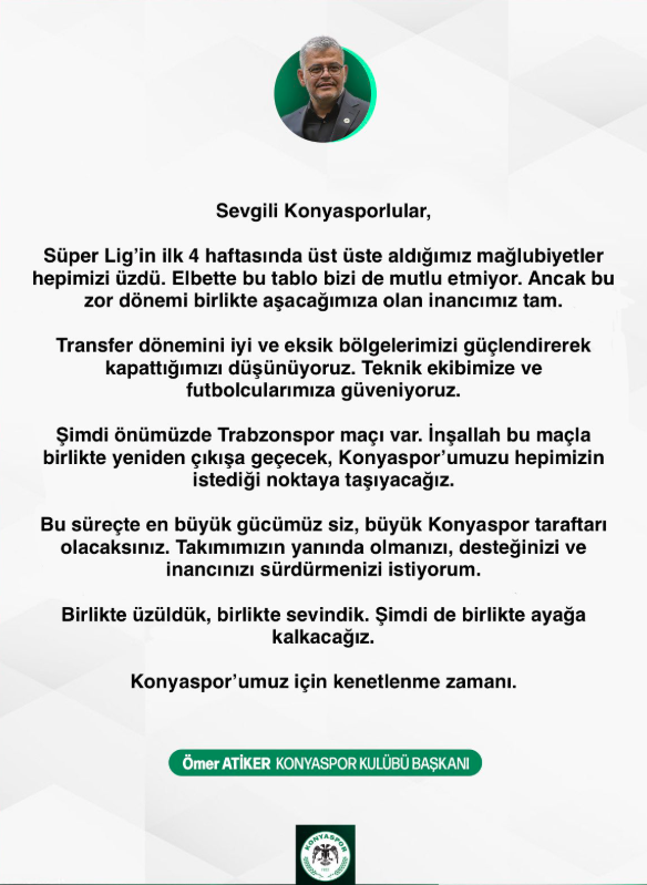 Konyaspor Başkanı Ömer Atiker’den Önemli Açıklamalar! “Daha Güçlü Bir Takım İçin Çalışıyoruz”
