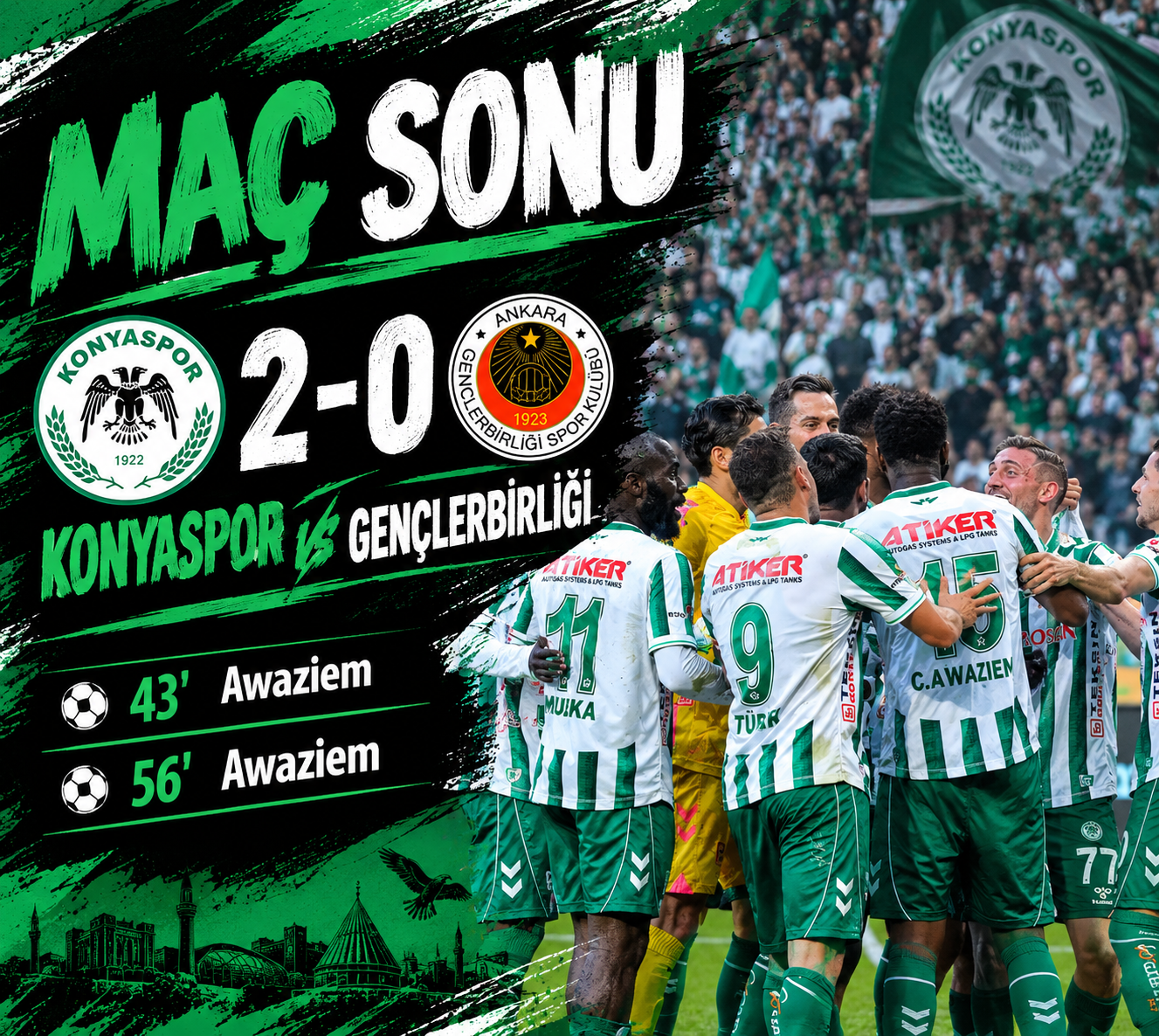Konyaspor Evinde Güldü! Gençlerbirliği’ni İki Golle Mağlup Etti