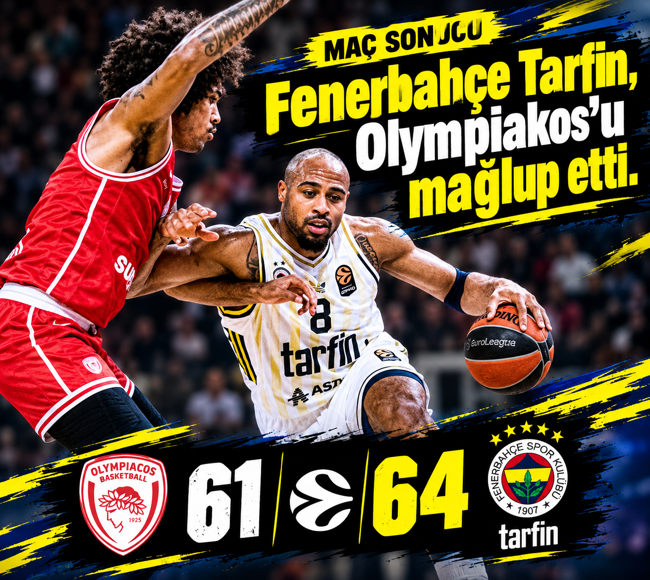 Fenerbahçe’den Yunanistan’da Kritik Galibiyet: Olympiakos 61-64 Fenerbahçe
