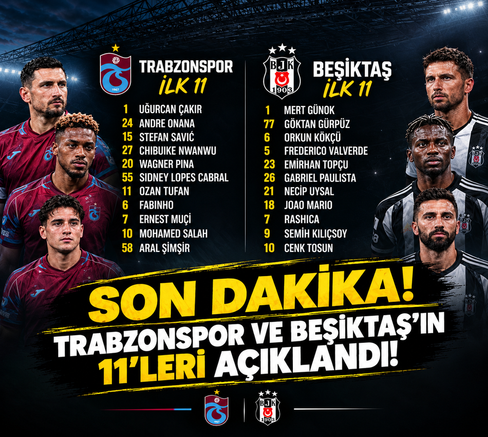 SON DAKİKA! Trabzonspor ve Beşiktaş’ın 11’leri Açıklandı!