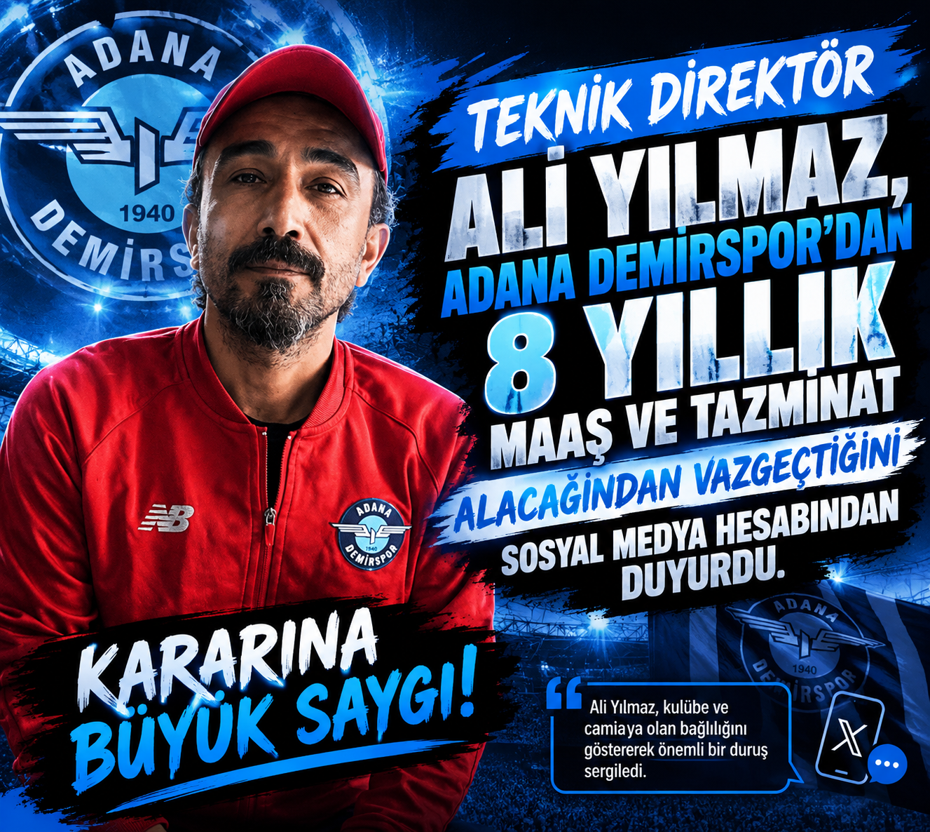 Ali Yılmaz’dan Adana Demirspor’a Büyük Fedakârlık! 8 Yıllık Alacağını Sildi