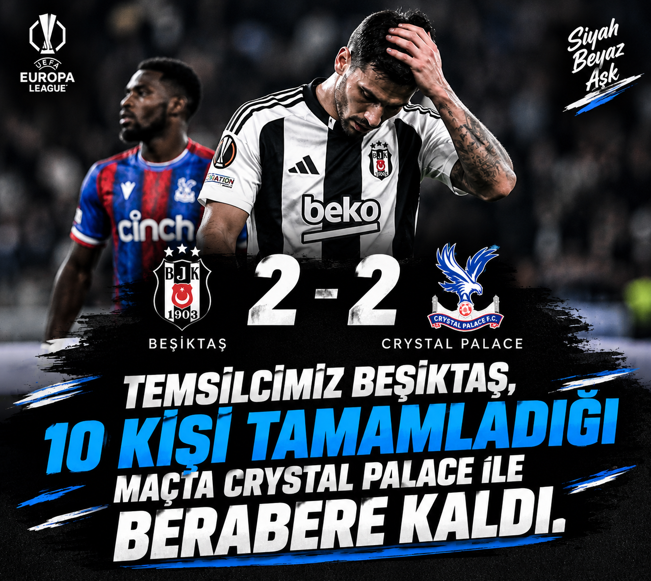 Beşiktaş 10 Kişiyle Direndi! Crystal Palace Karşısında Beraberlik