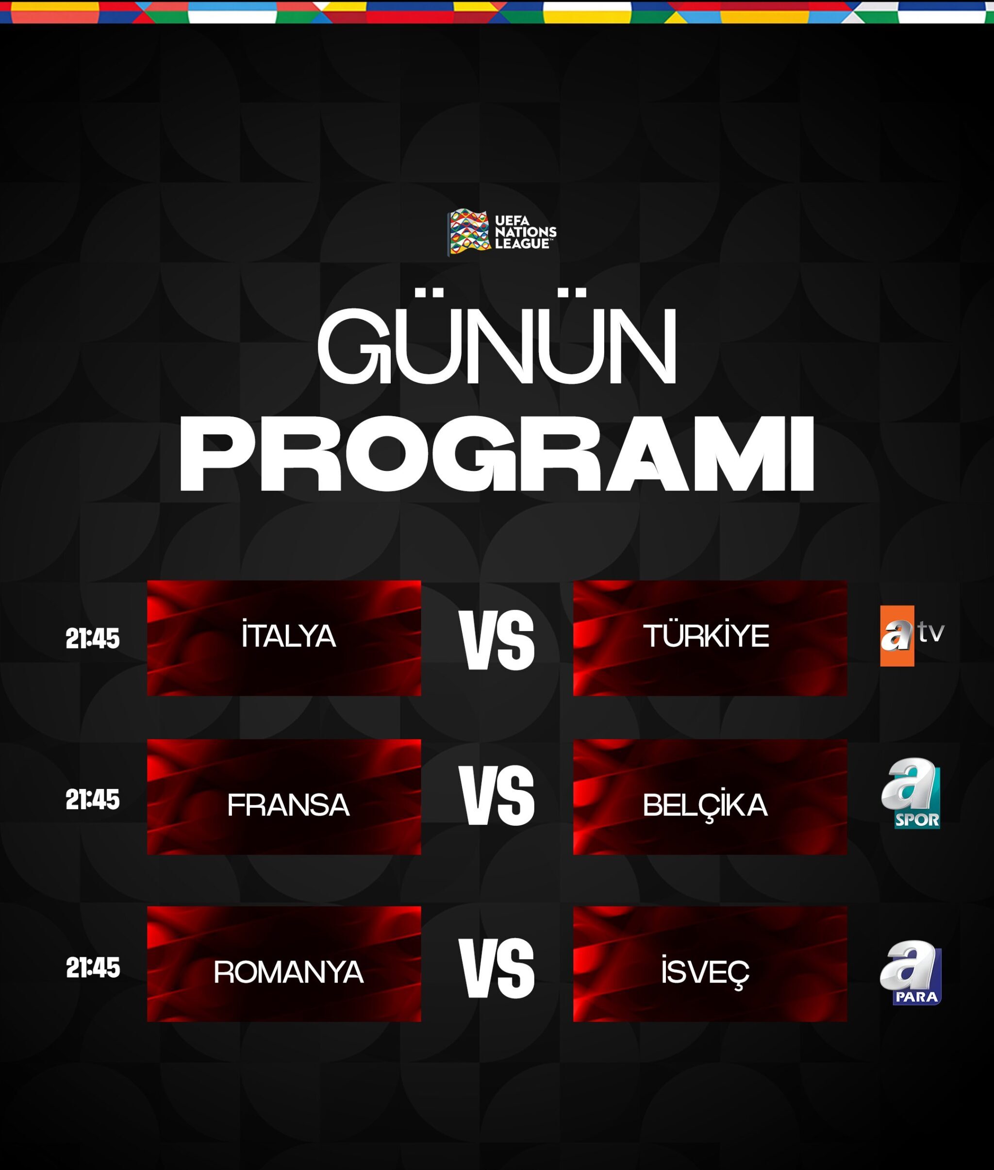 UEFA Uluslar Ligi’nde Günün Programı! Türkiye İtalya Karşısında